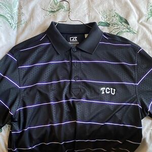 Cutter & Buck Men's Polo Shirt in Black with Purple Stripes
